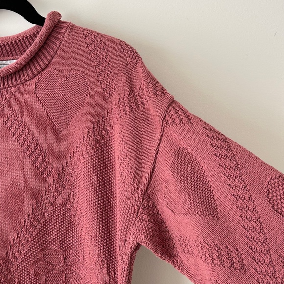 Vintage 100% Cotton Flower & Heart Pink Sweater - Picture 11 of 16
